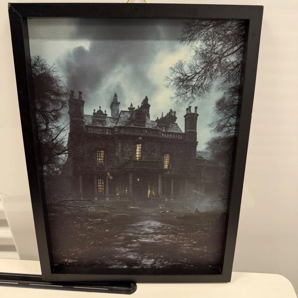 Haunted Mansion Framed Canvas Wall Art Gothic Spooky Estate Decor 12x16